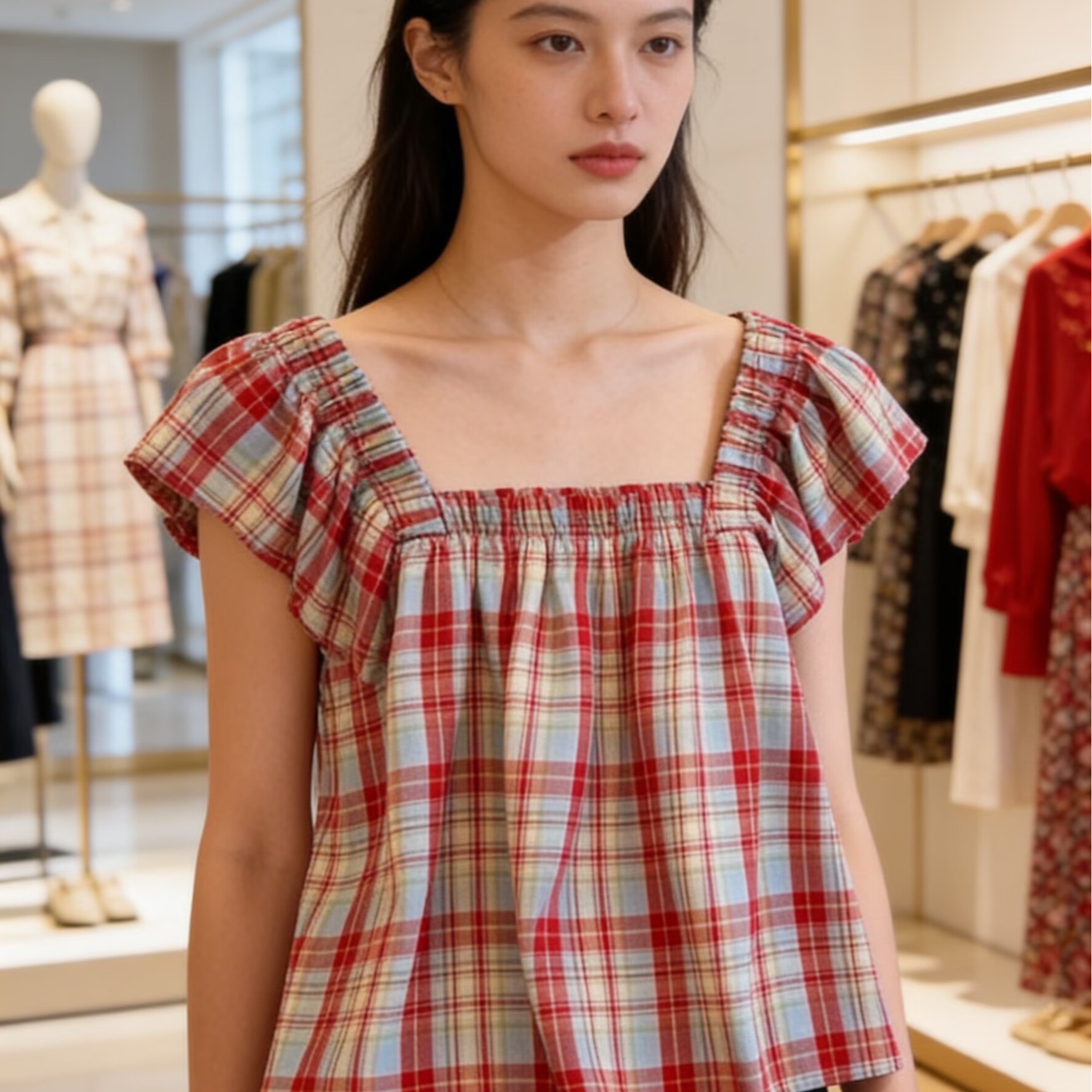 2026飛飛袖短款背心女夏季薄款褶皺設計感寬松方領上衣