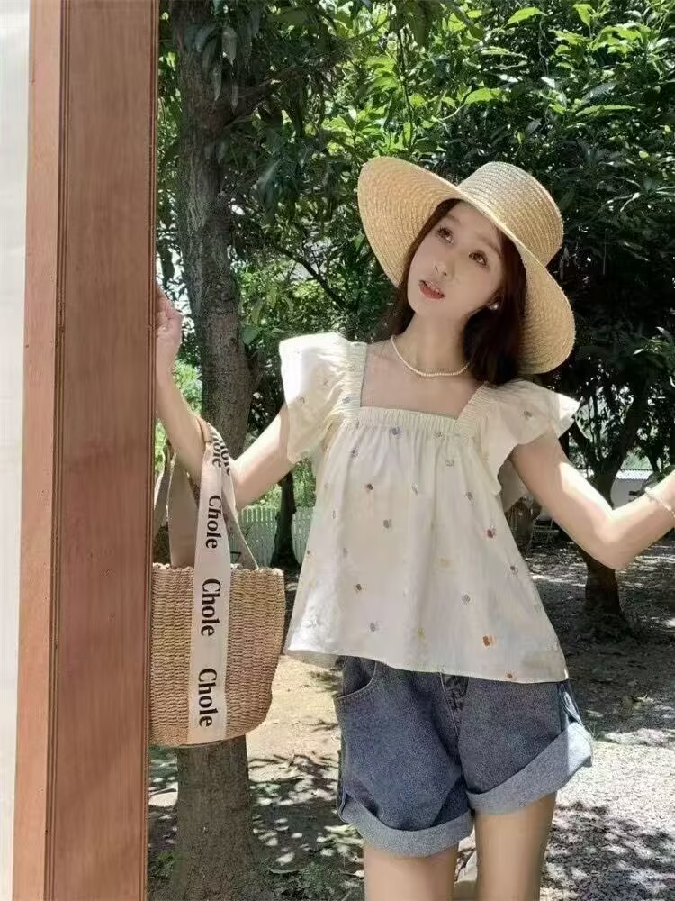 韓版2026年夏季文藝小清新十三行新款白色波點減齡小飛袖背心上衣