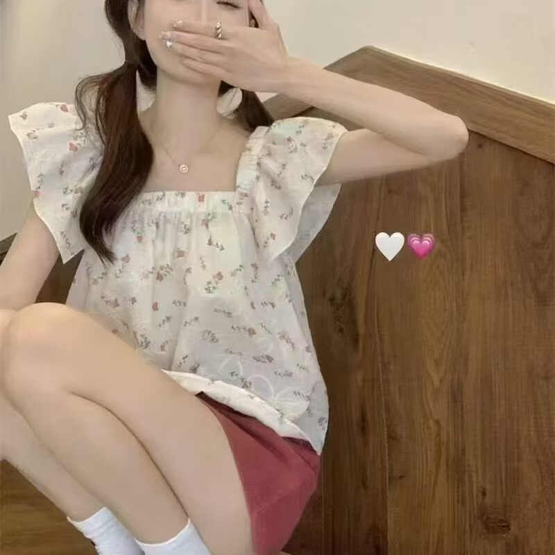 2026法式飛飛袖背心上衣女裝夏季設計感獨特學生寬松遮肉外穿襯衣