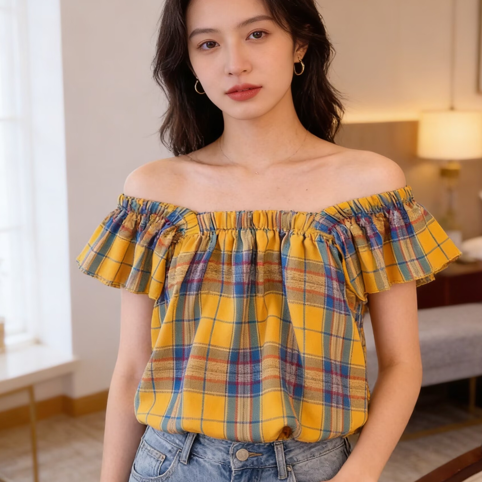 2026不規則荷葉邊扎染蝴蝶印花吊帶背心女夏掛脖立體花朵上衣