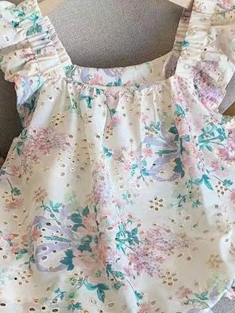 2026法式碎花小飛袖襯衫女夏季新款甜美寬松方領洋氣小衫減齡上衣