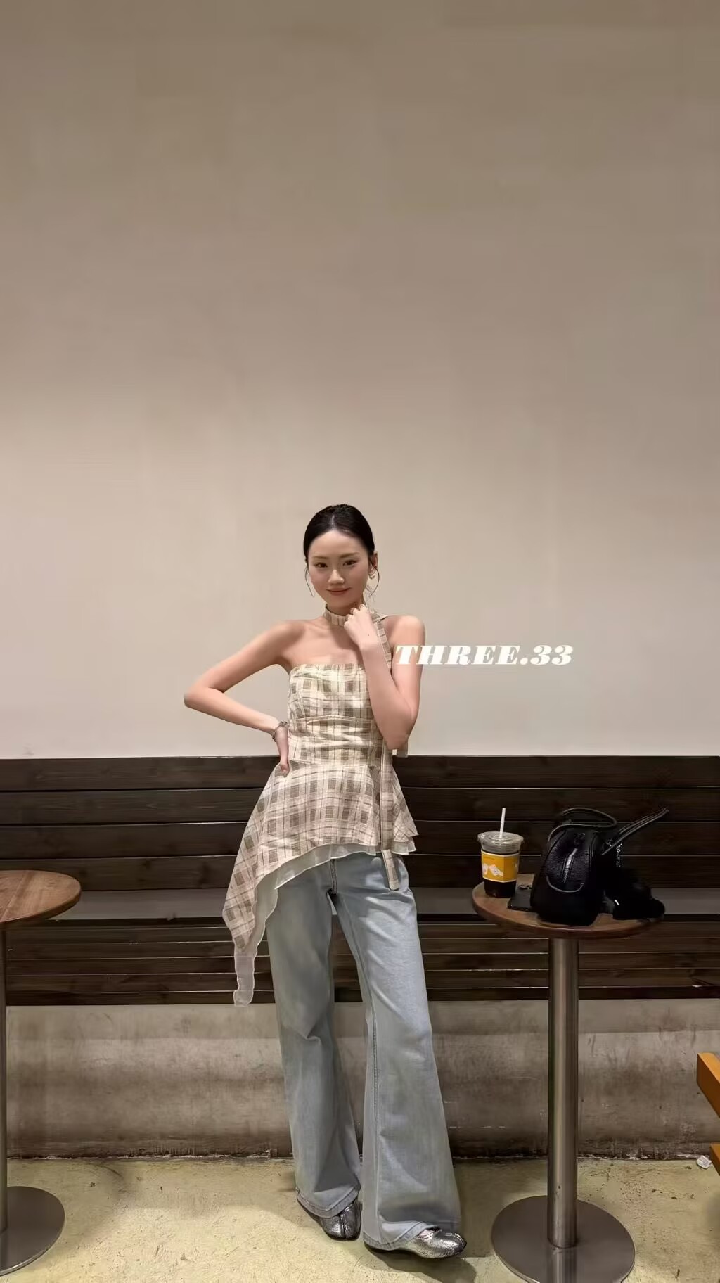 2026辣妹藍色格子抹胸女夏季新款別致好看露肩無袖不規則外穿上衣