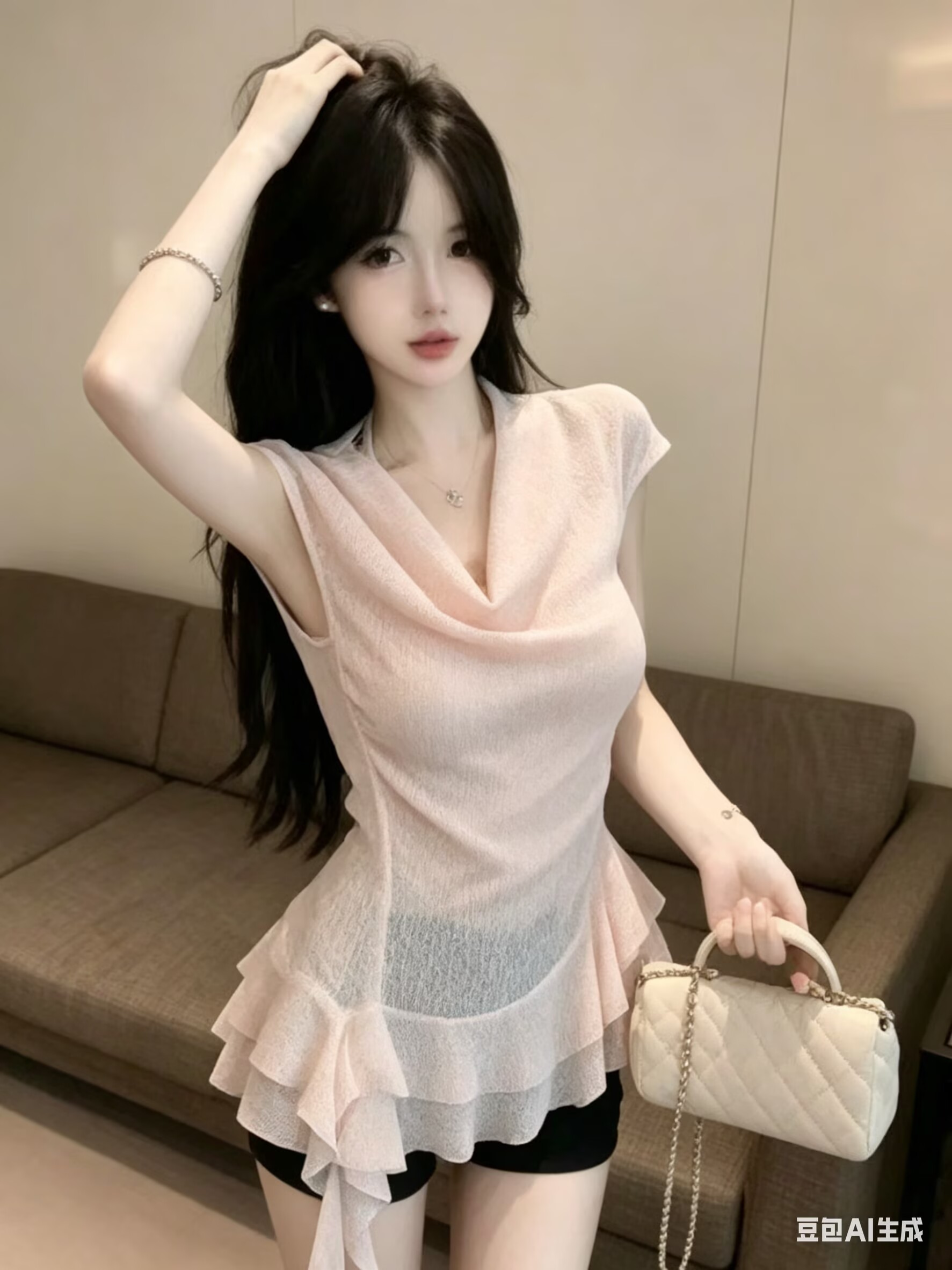 2026韓系不規則收腰顯瘦蕩領假兩件上衣女夏辣妹風一字領蕾絲衫