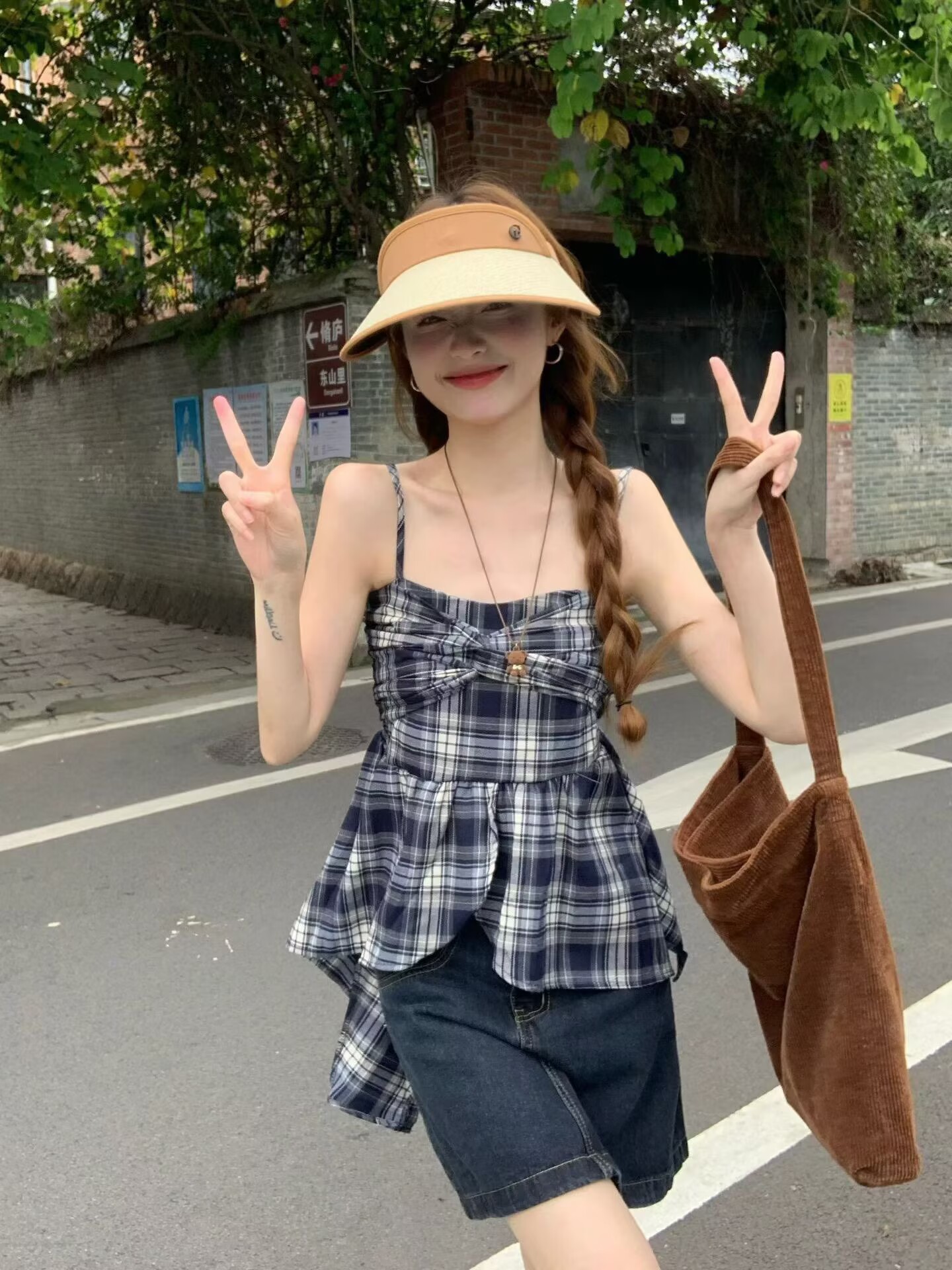2026小眾上衣裙子式上衣出游氛圍感穿搭拍照上鏡衣服撞色格子