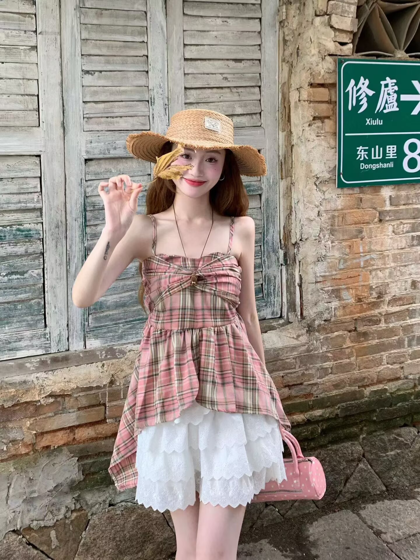 2026小眾上衣裙子式上衣出游氛圍感穿搭拍照上鏡衣服撞色格子