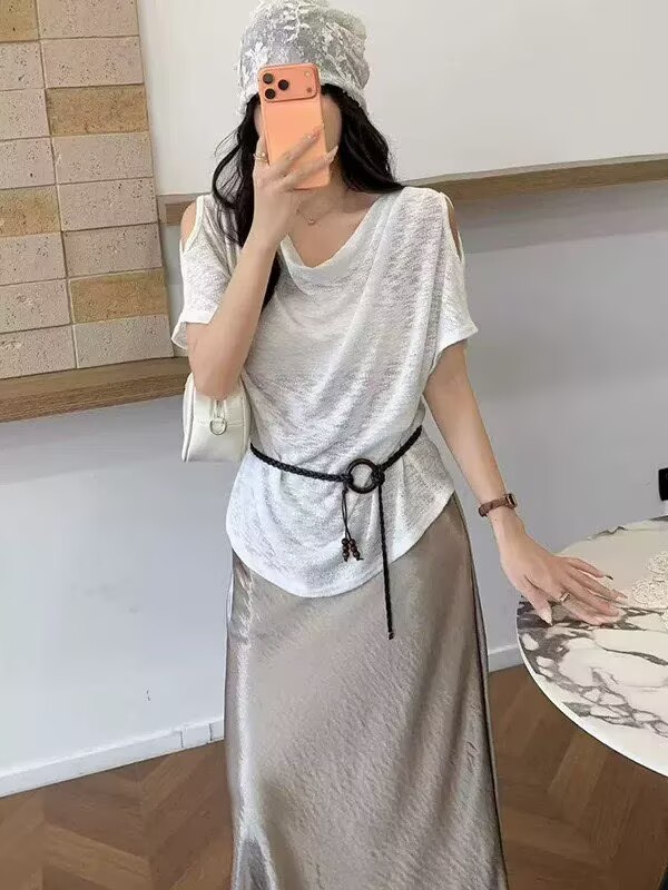韓系慵懶風氣質蕩領短袖T恤女夏季新款休閑百搭寬松遮肉上衣2026