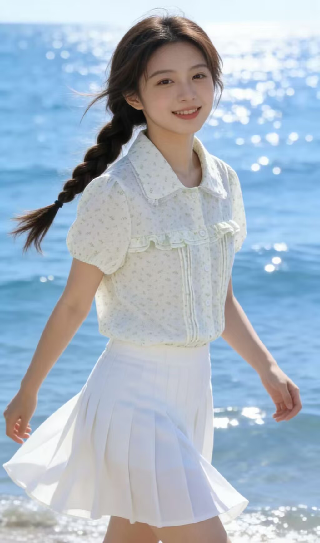 韓系娃娃領碎花短袖襯衫女2026夏季新款甜美風減齡寬松泡泡袖上衣