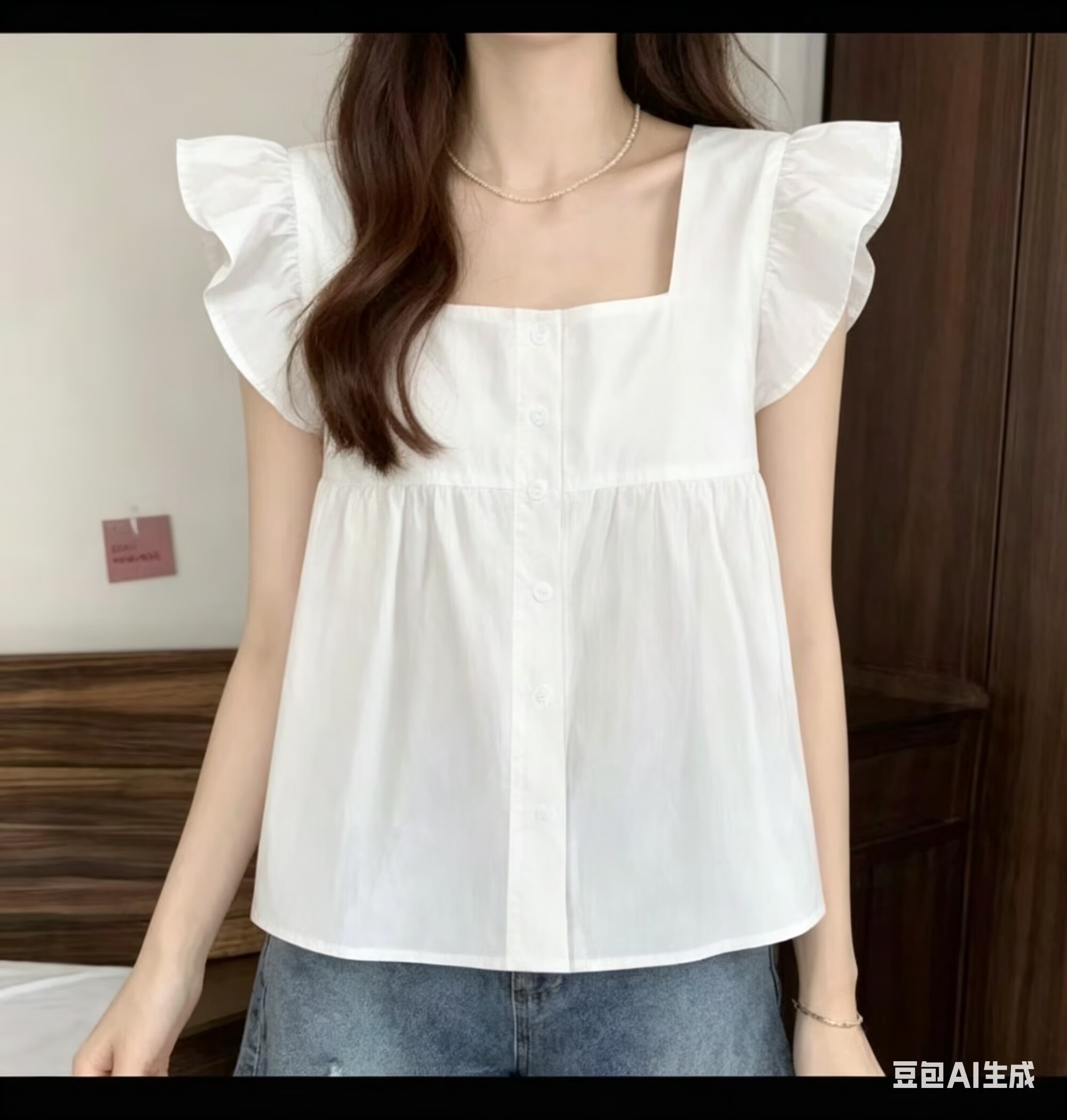 2026法式方領短袖襯衫女夏季新款設計感小眾甜美減齡無袖小衫上衣