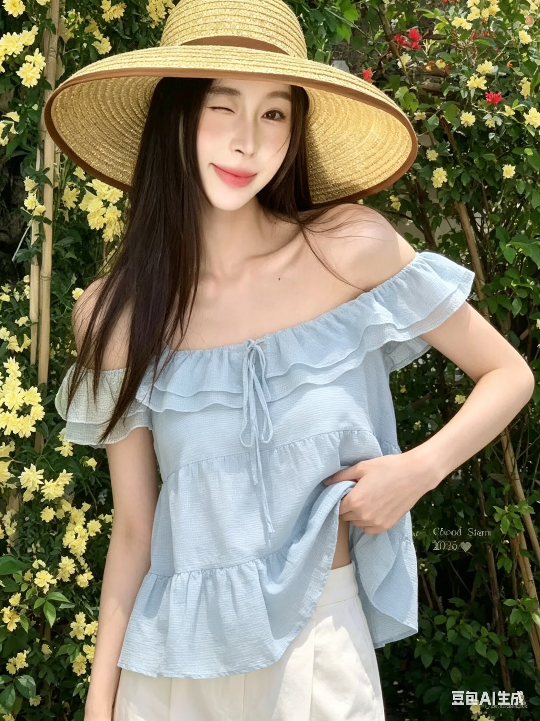 2026韓系少女感荷葉邊方領無袖上衣系帶寬松蛋糕衫夏季百搭小衫