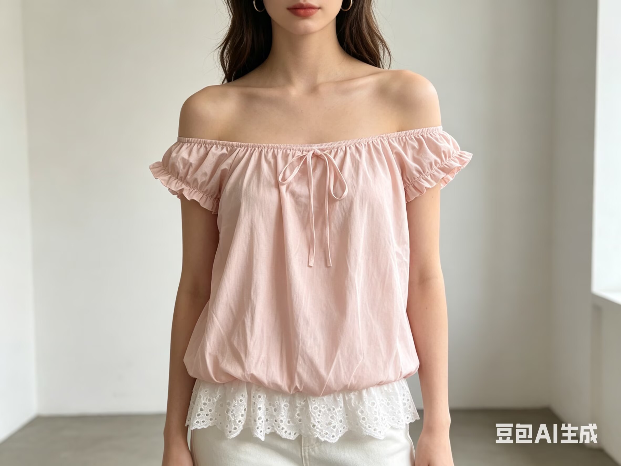 2026法式甜美風泡泡袖方領襯衫女夏季新款蝴蝶結蕾絲拼接氣質上衣