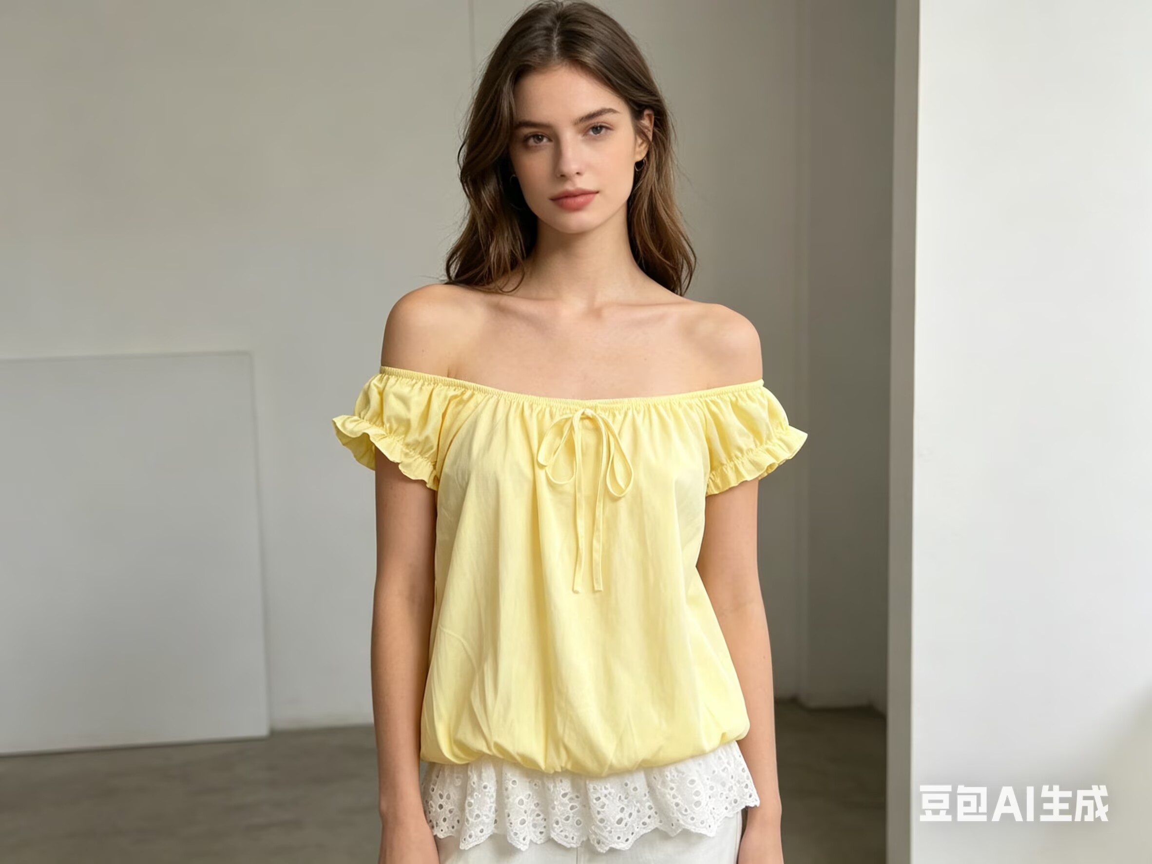 2026法式甜美風泡泡袖方領襯衫女夏季新款蝴蝶結蕾絲拼接氣質上衣