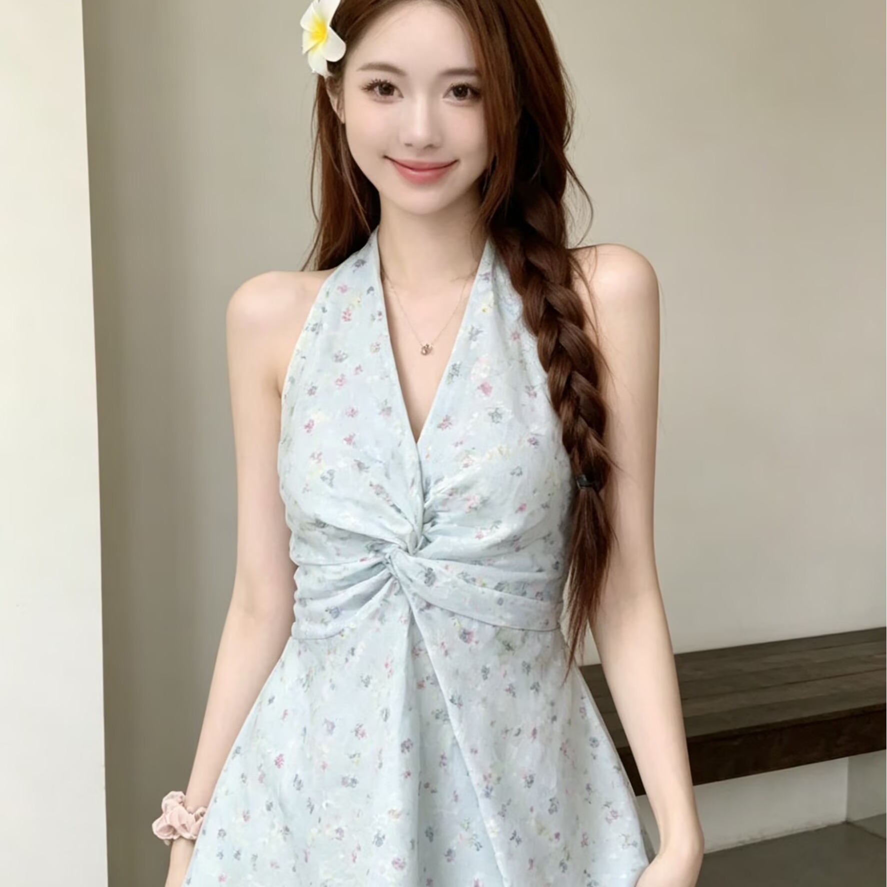 2026甜美風碎花V領扭結無袖背心女夏季甜辣妹收腰顯瘦超好看上衣