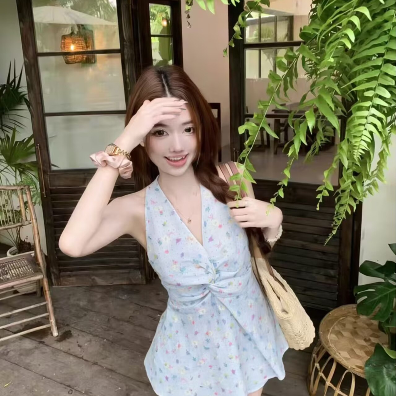 2026甜美風碎花V領扭結無袖背心女夏季甜辣妹收腰顯瘦超好看上衣
