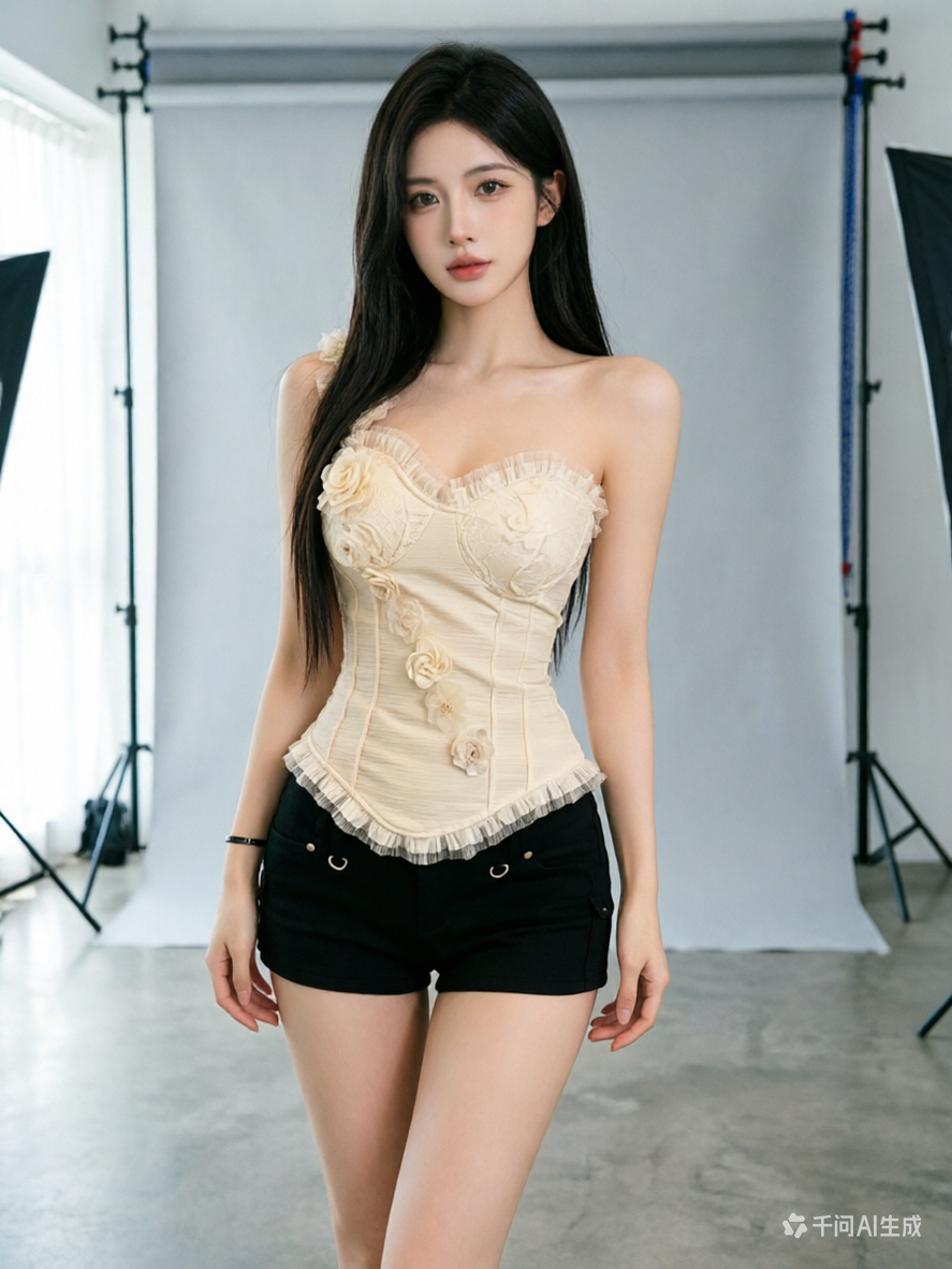 2026性感辣妹單肩抹胸吊帶背心女夏季修身顯瘦不規則立體花朵上衣