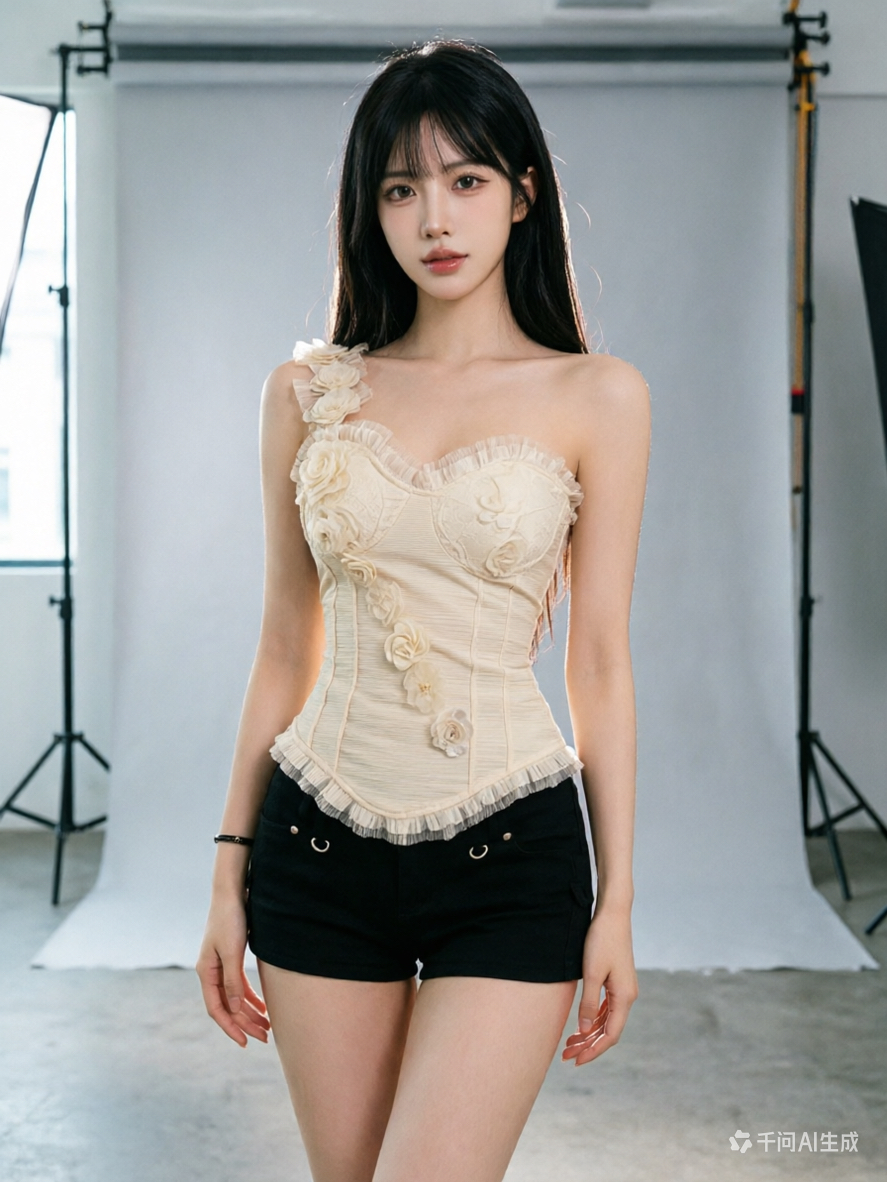 2026性感辣妹單肩抹胸吊帶背心女夏季修身顯瘦不規則立體花朵上衣