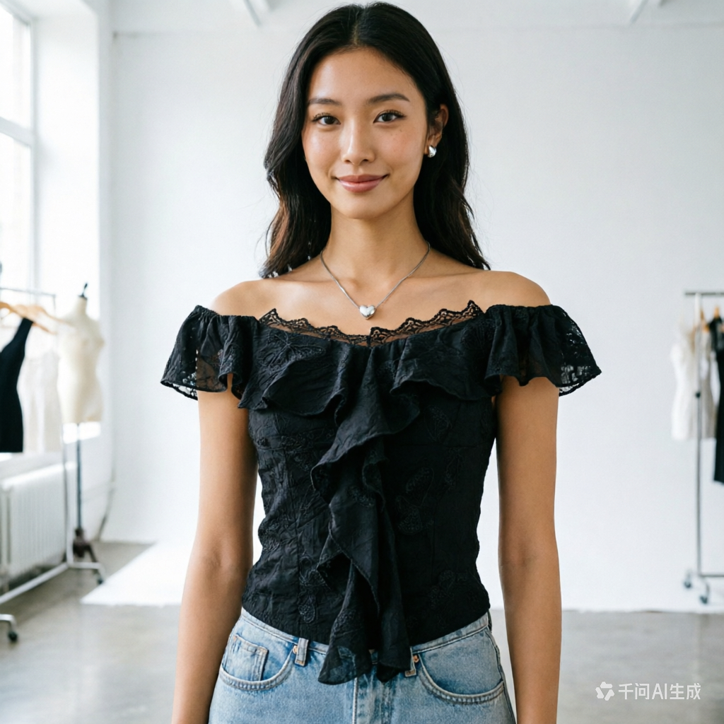 純欲辣妹蕾絲拼接方領小飛袖襯衫女夏2026荷葉邊修身顯瘦短款上衣