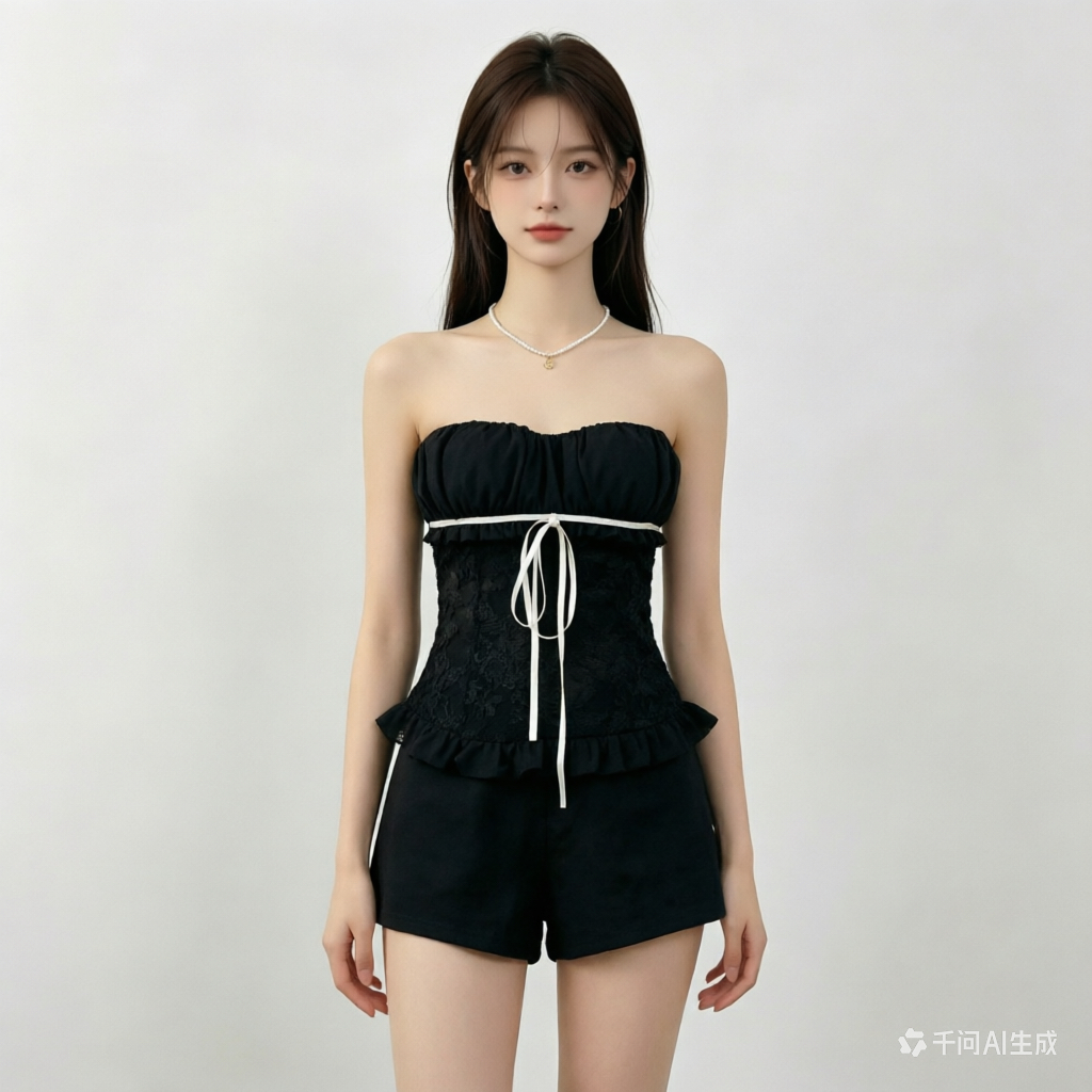2026提花蝴蝶結撞色魚骨束腰抹胸女夏季別致巨好看辣妹背心上衣
