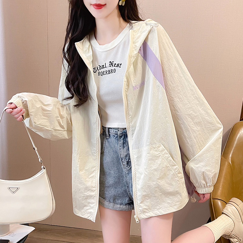 MY17288# 撞色连帽防晒衣新款宽松透气防晒服韩版宽松冲锋衣薄外套女裝貨源服裝批發