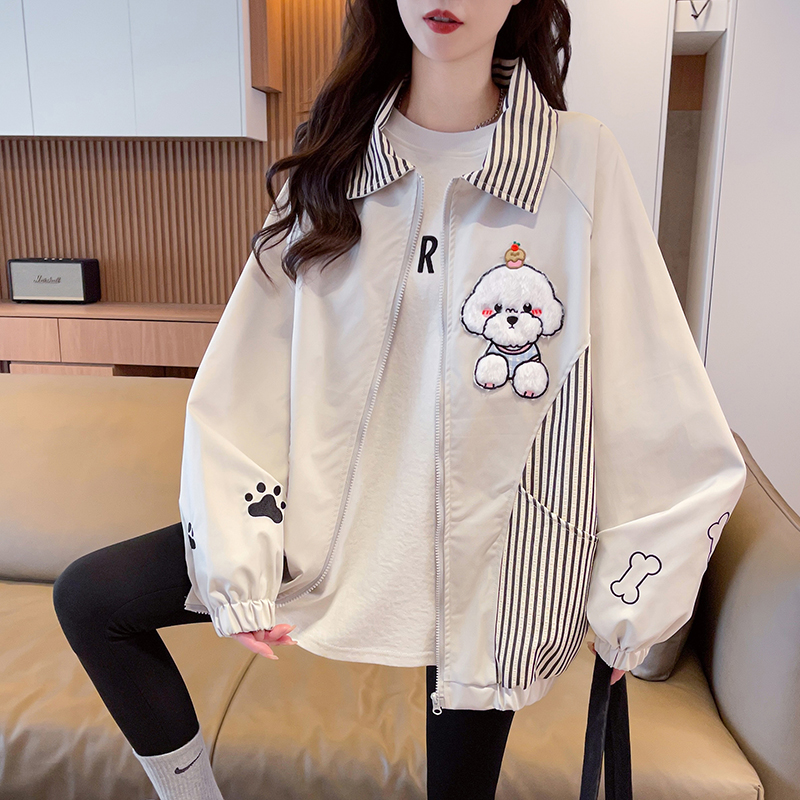 MY17284# 复古街头可爱卡通工装夹克新款初中高中生秋季百搭休闲外套女...