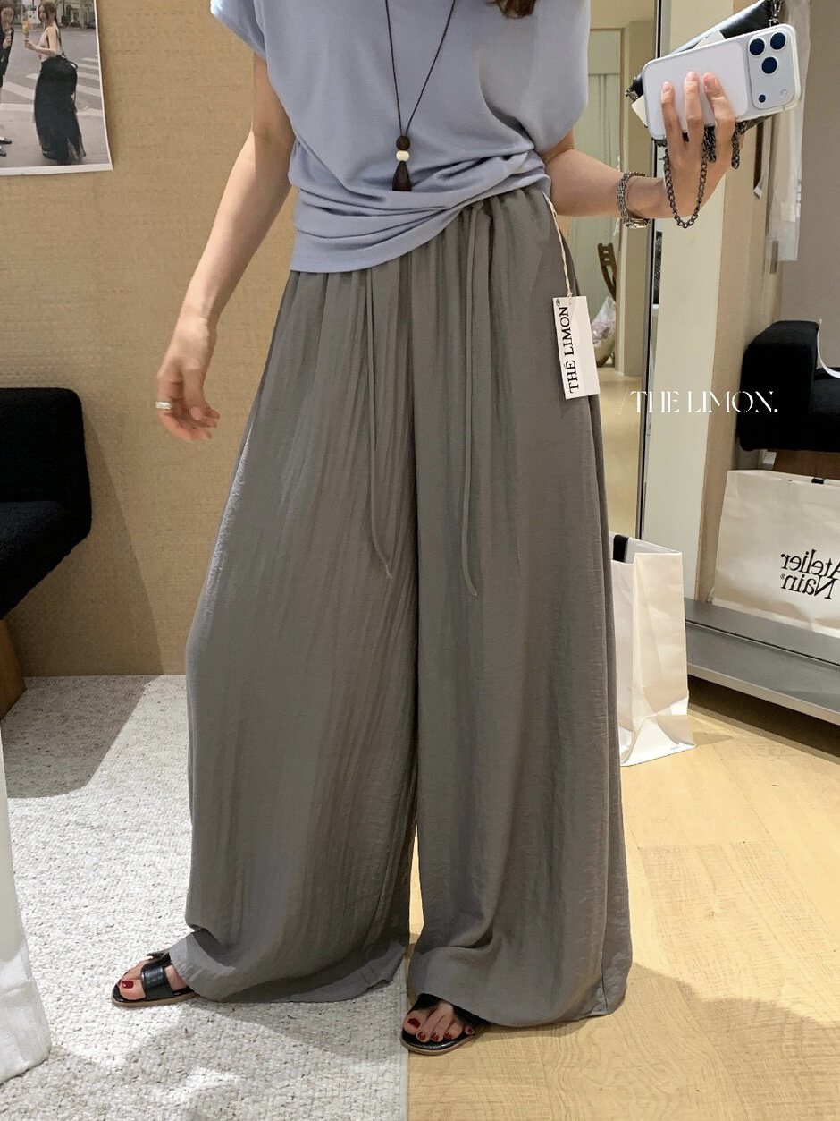 棉麻韓系百搭麻料松弛感闊腿褲女抽繩垂感休閑褲