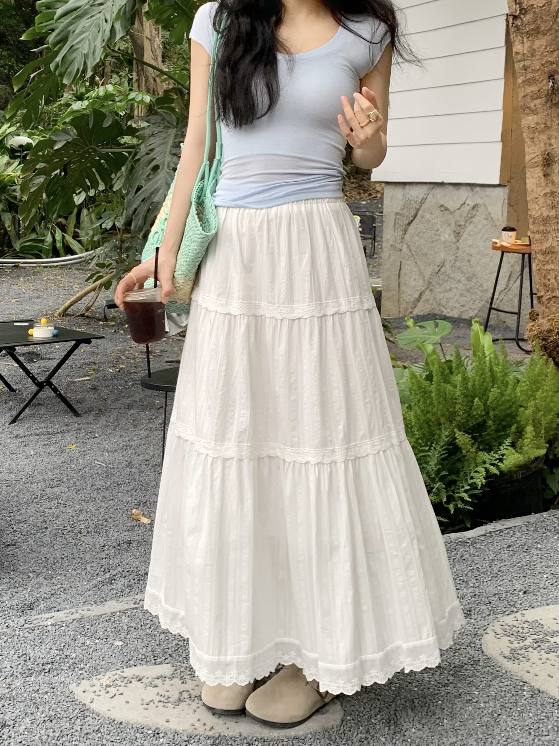 原版做法蛋糕裙女夏季高腰A字裙温柔风长裙子设计感钩花半身裙