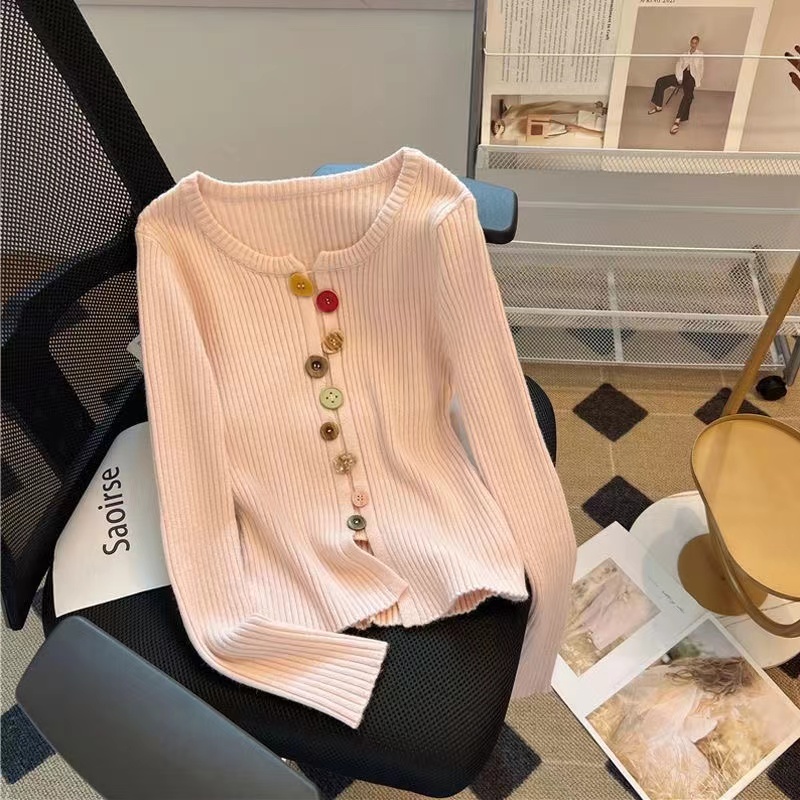 MY14694# 韩版v领打底衫显瘦内搭长袖针织衫设计感开叉百搭上衣女裝貨...