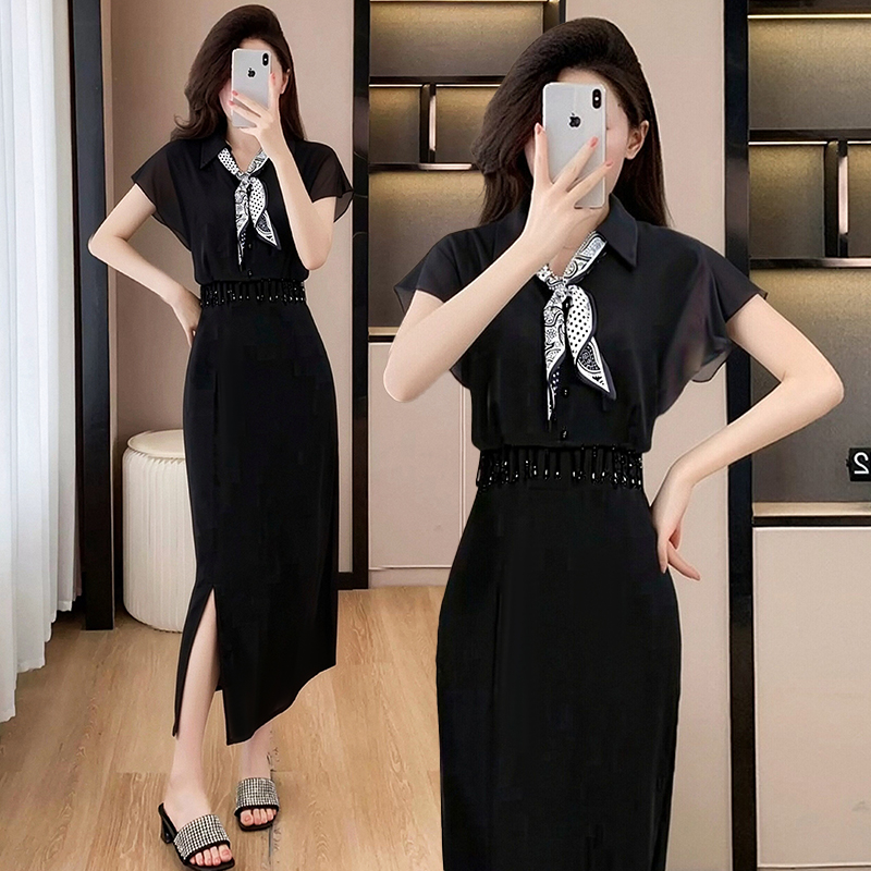 RY2327# 2026夏季新款赫本风高端气质时尚遮肚显瘦洋气减龄中长款连衣裙女