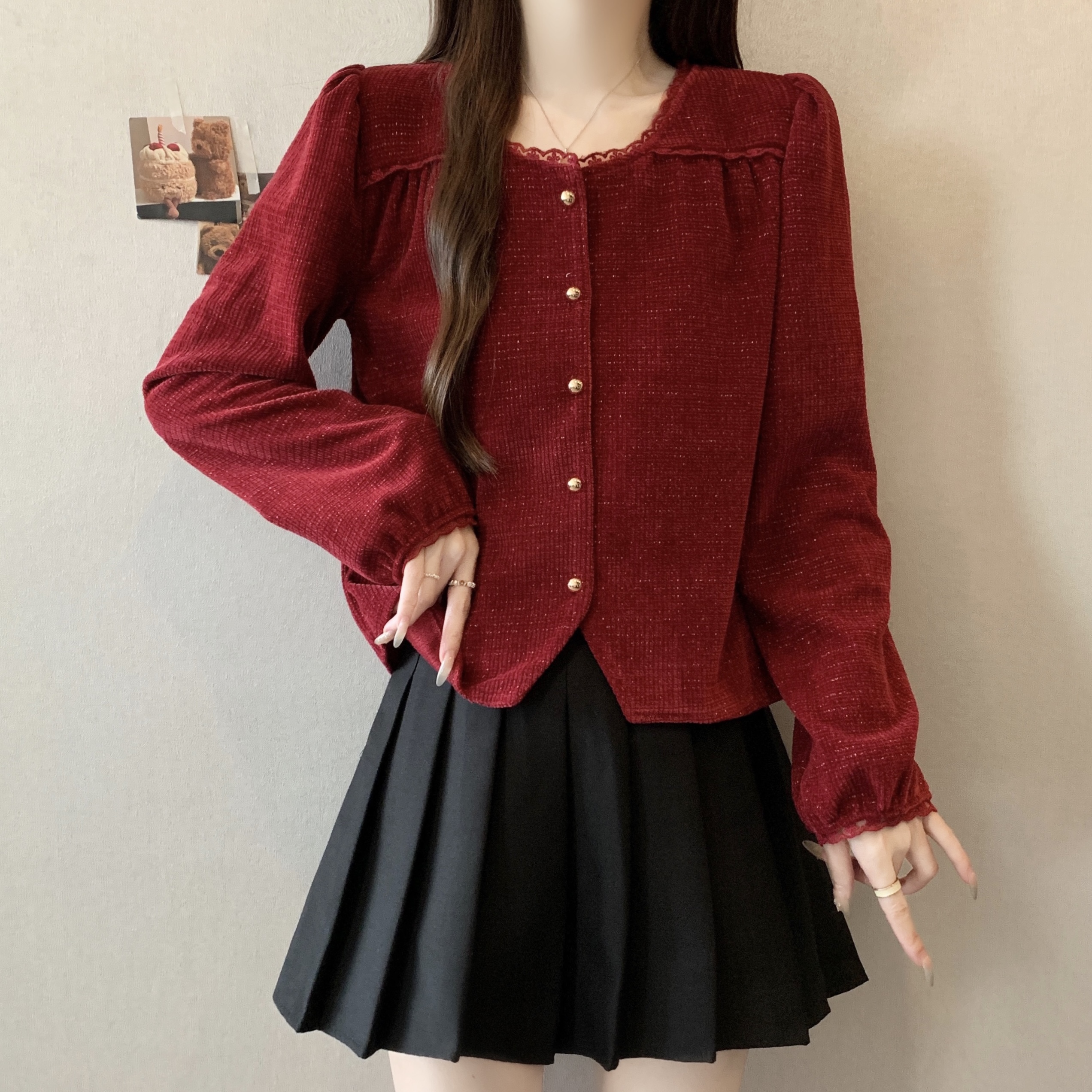 MY16022# 大码胖MM新款时尚设计感花边圆领衬衫女减龄显瘦上衣女裝貨...