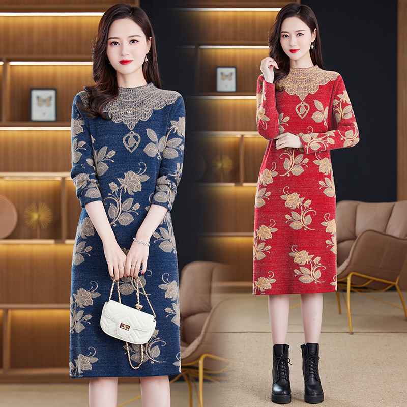 MY14400# 水貂绒毛衣女宽松外穿新款加厚中长款打底连衣裙女裝貨源服裝...