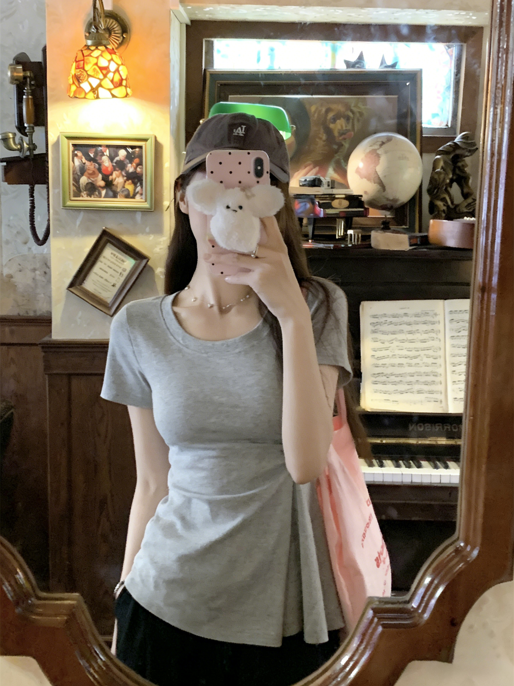 RY103# 实拍~新春新款修身褶皱掐腰设计感T恤上衣微胖MM中长款圆领短...