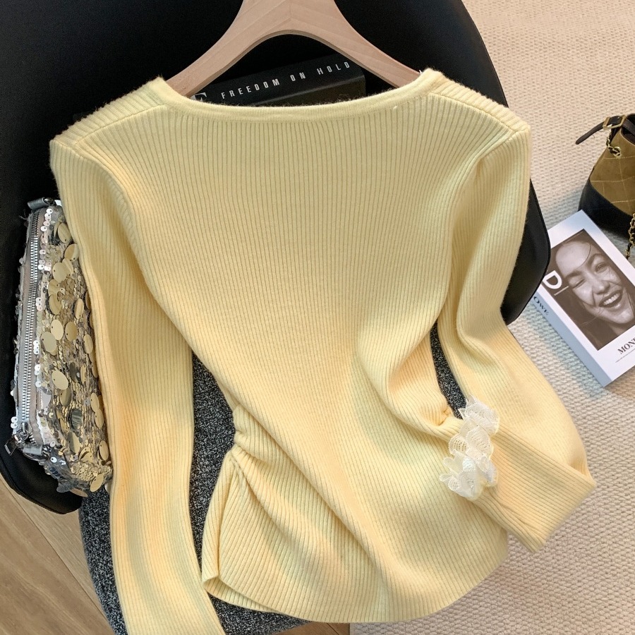 實拍~2025秋冬新款蕾絲拼接蝴蝶結針織衫女純欲收腰顯瘦短款毛衣