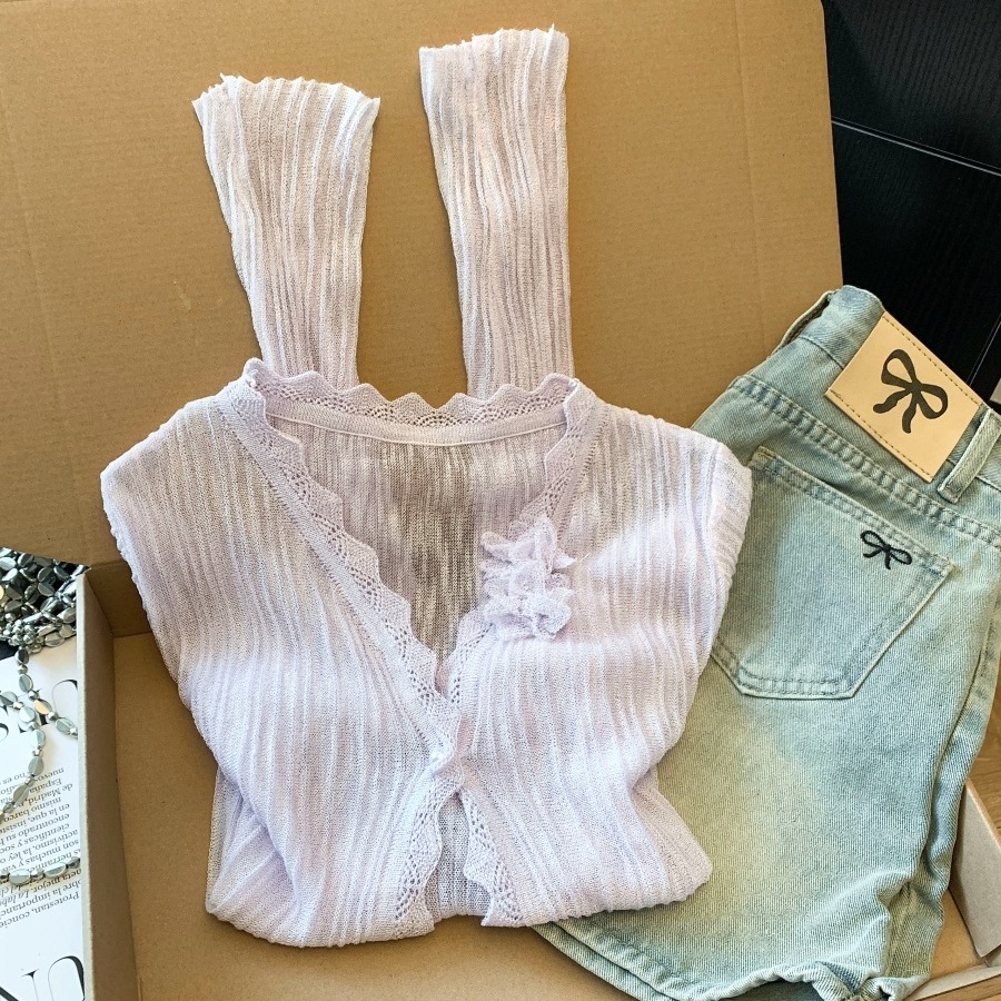 實拍~純欲風辣妹針織開衫女春夏高級感竹節麻薄款防曬外搭上衣