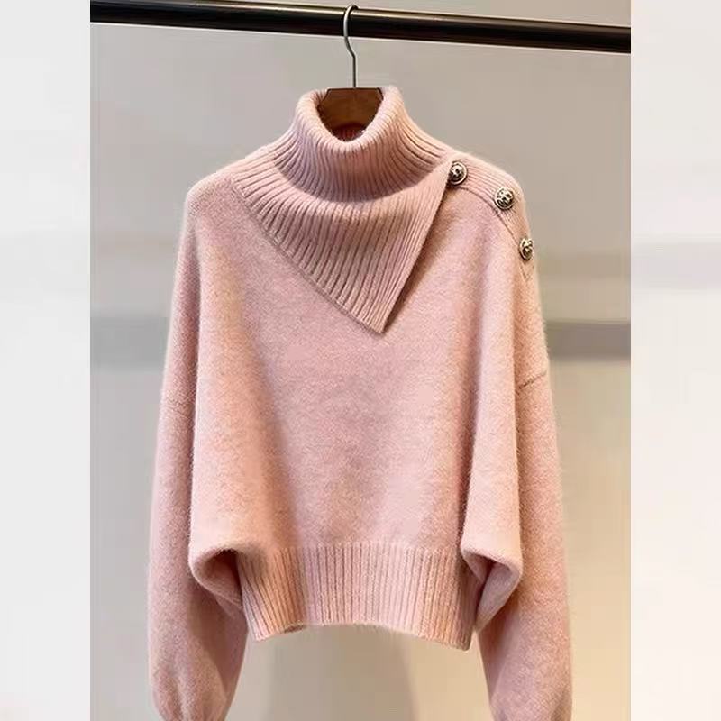 MY15642# 毛衣女款新款独特超好看时髦洋气收腰法式高领蓝色针织上衣女女裝貨源服裝批發