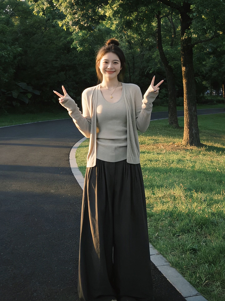 已到貨 開衫外套女秋季層次感慵懶風亞麻背心上衣女開衫針織
