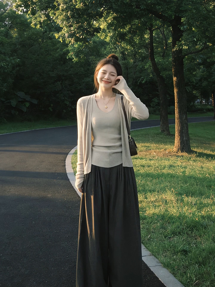 已到貨 開衫外套女秋季層次感慵懶風亞麻背心上衣女開衫針織