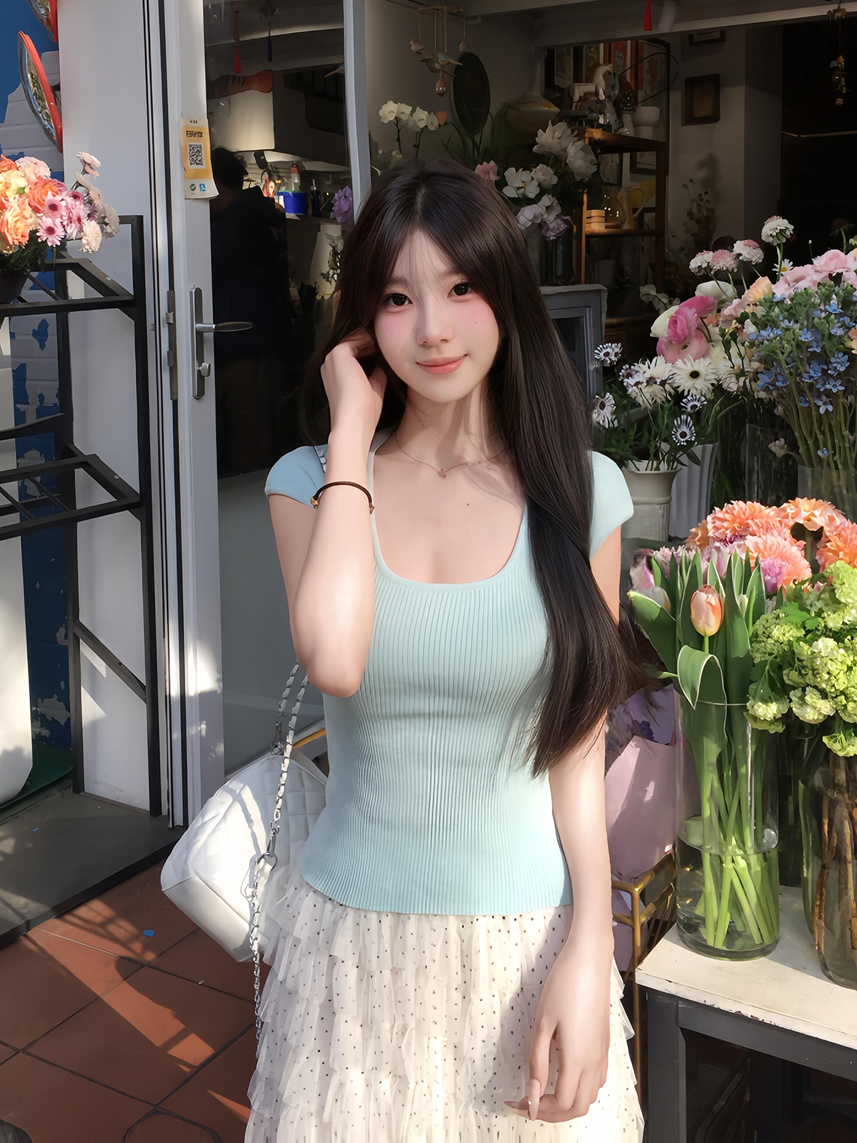已到貨 綠色減齡U領針織衫女春夏外穿甜辣上衣羊毛