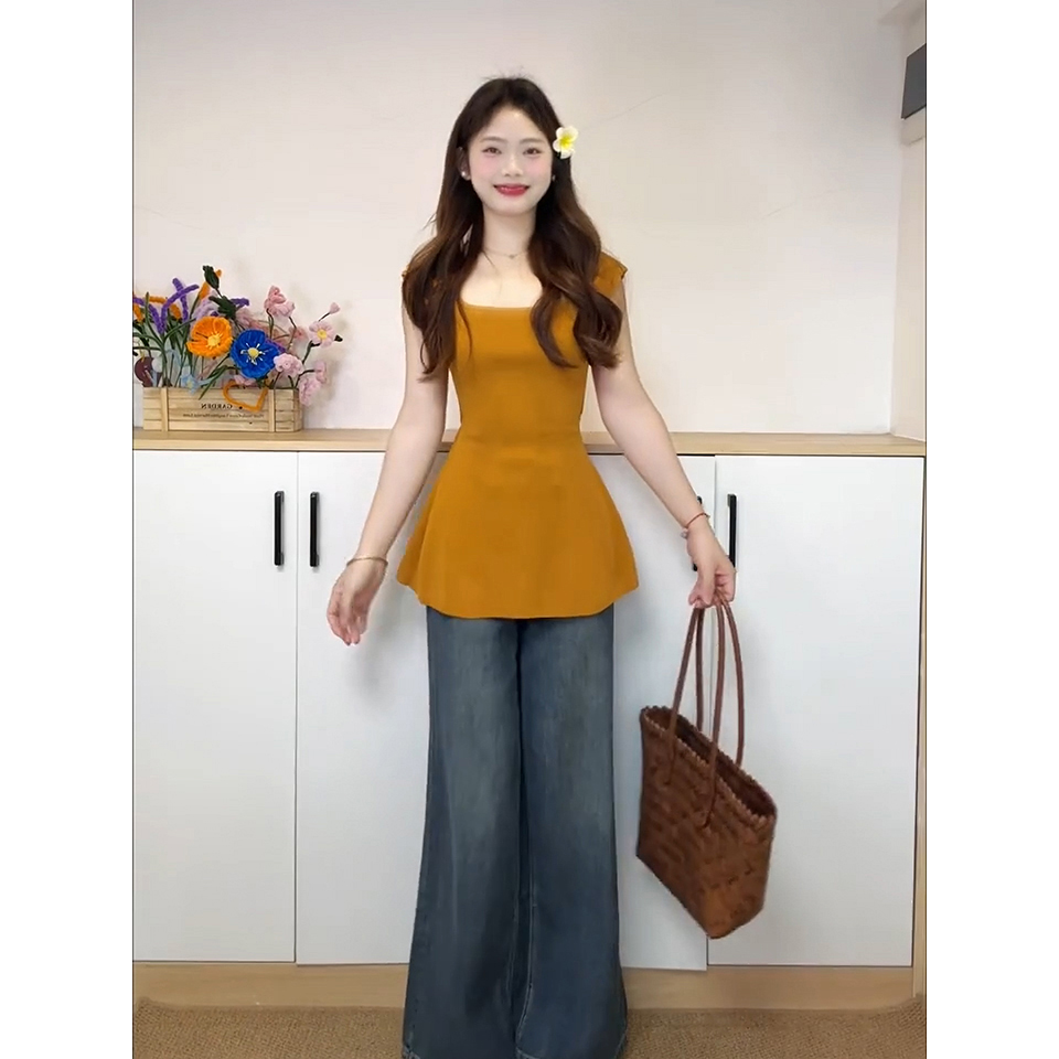 已到貨 純欲風氣質修身顯瘦美式甜辣設計感露腰無袖針織女夏
