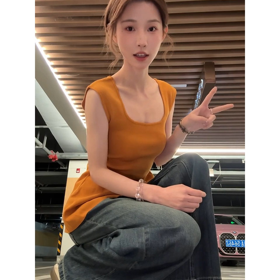 已到貨 純欲風氣質修身顯瘦美式甜辣設計感露腰無袖針織女夏