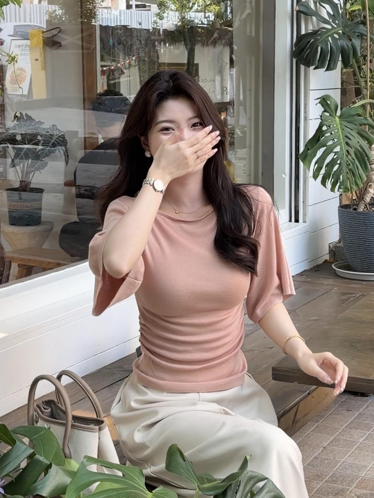 已到貨 櫻島之戀夏季溫柔韓系氣質時尚顯瘦百搭純欲優雅冰感上衣