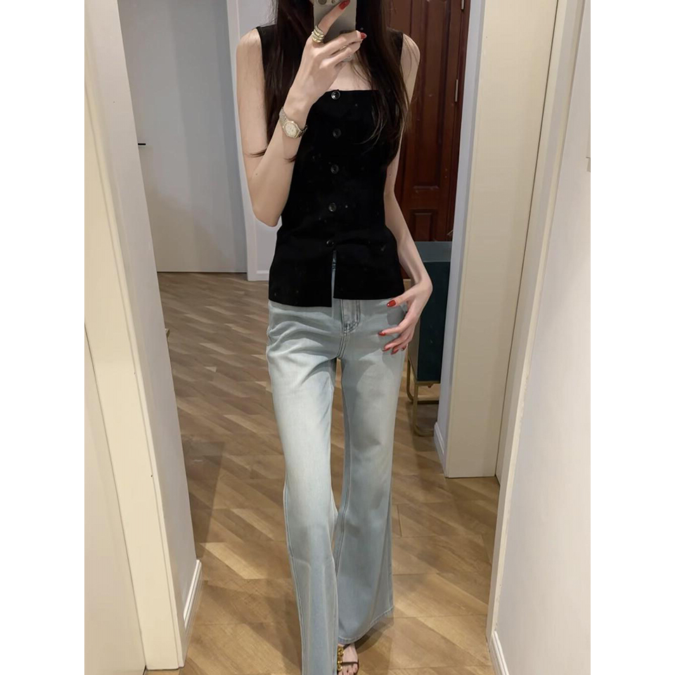 已到貨 一排扣天絲無袖背心女夏百搭修身顯瘦吊帶橘色上衣