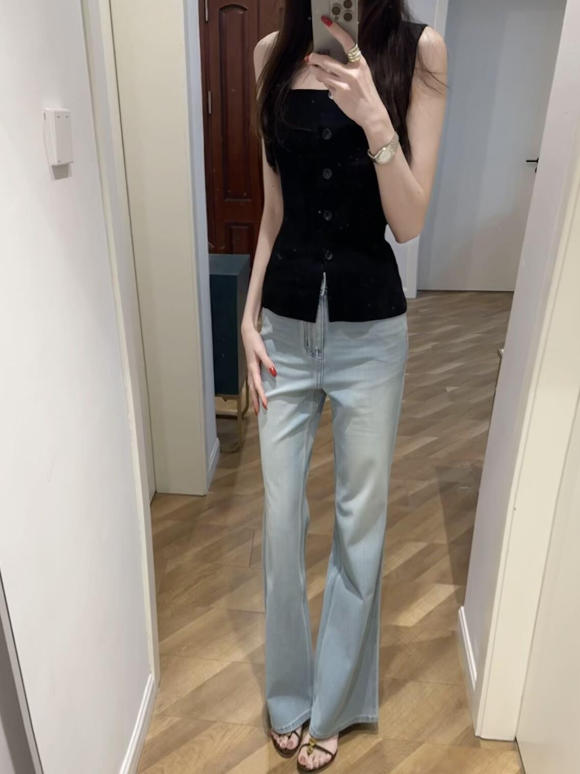 已到貨 一排扣天絲無袖背心女夏百搭修身顯瘦吊帶橘色上衣