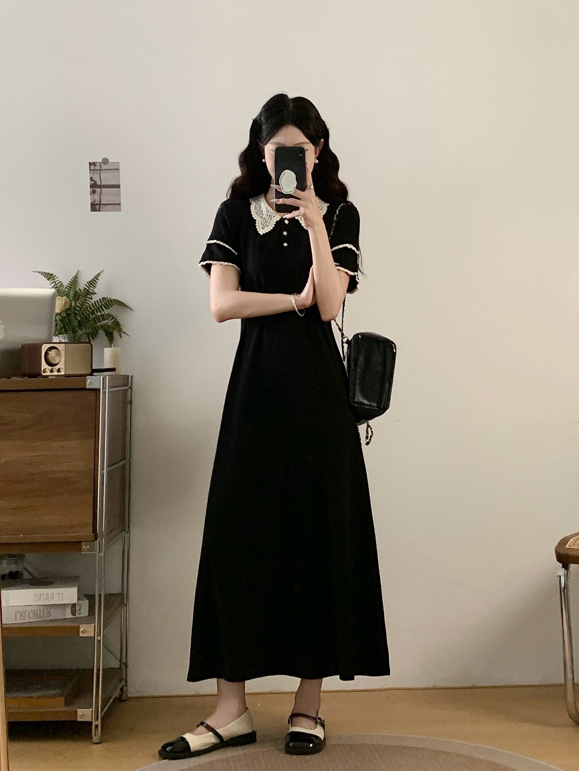 MY14362# 大码女装夏季新款法式休闲polo领蕾丝拼接A字连衣裙女裝貨源服裝批發