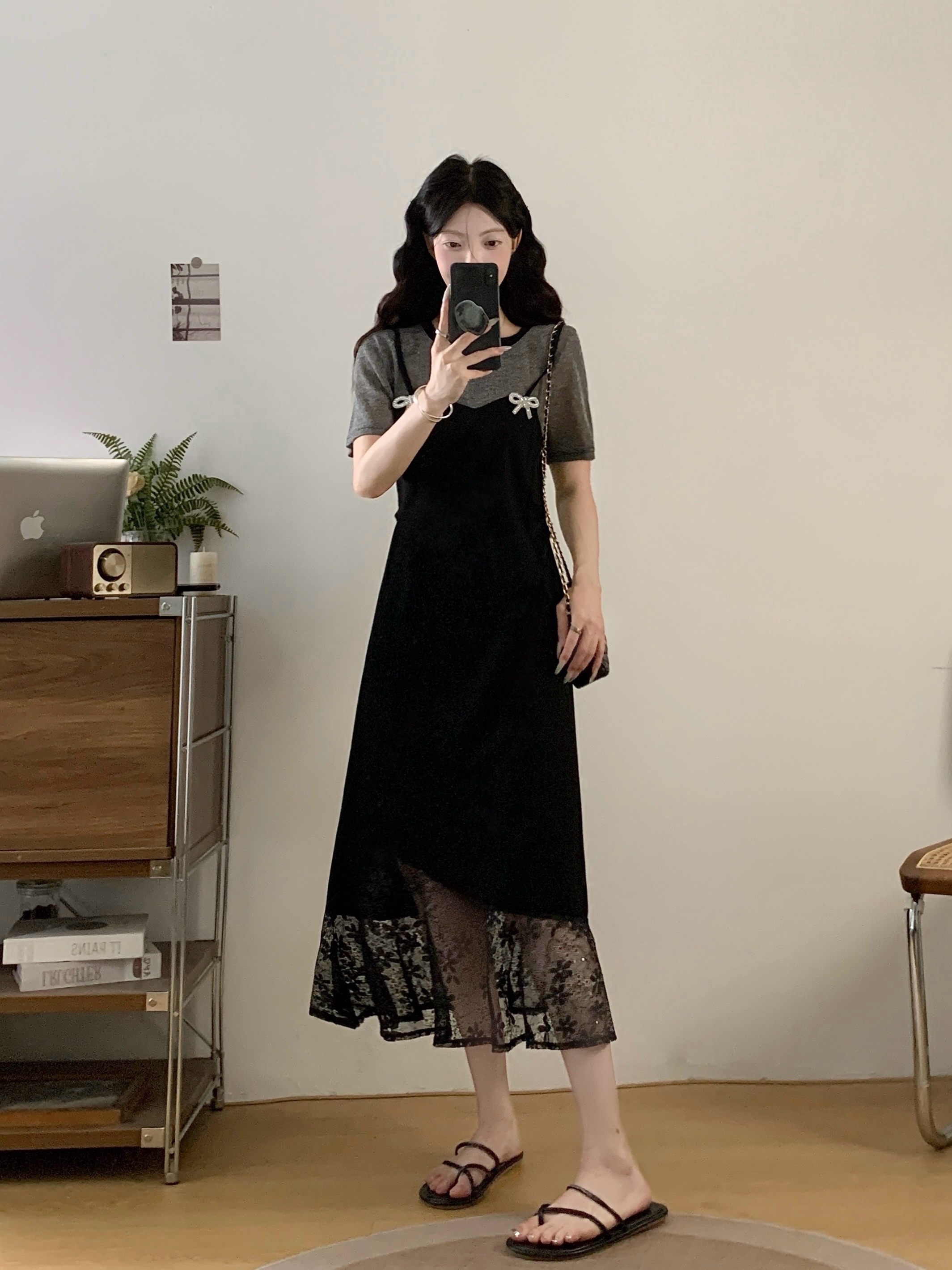 MY14361# 大码女装夏设计感气质时尚休闲蕾丝拼接假两件显瘦连衣裙女裝貨源服裝批發