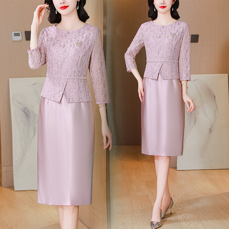 MY12754# 新款女方婚礼妈妈礼服晚装高贵年轻平时可穿喜婆婆婚宴装女裝...