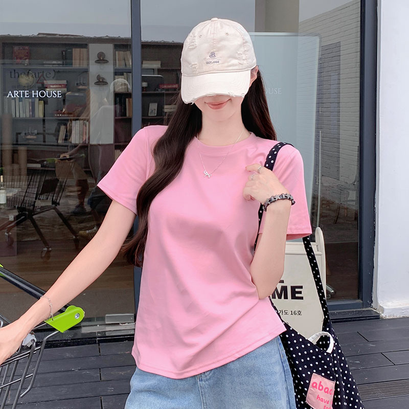 MY9392# 纯色短袖t恤女夏新款纯棉圆领简约大码宽松显瘦上衣女裝貨源服裝批發