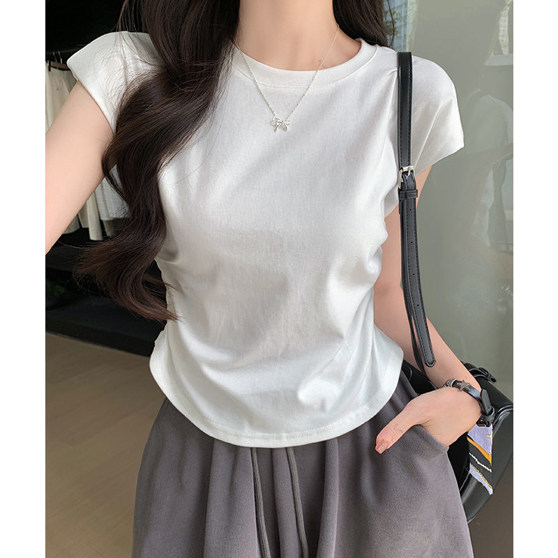 實拍實價短袖t恤女春2026新款設計感收腰褶皺坎肩無袖短款上衣女