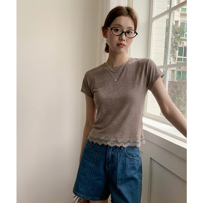 實拍實價#蕾絲花邊短袖t恤女春2026新款設計感小眾寬松薄款上衣