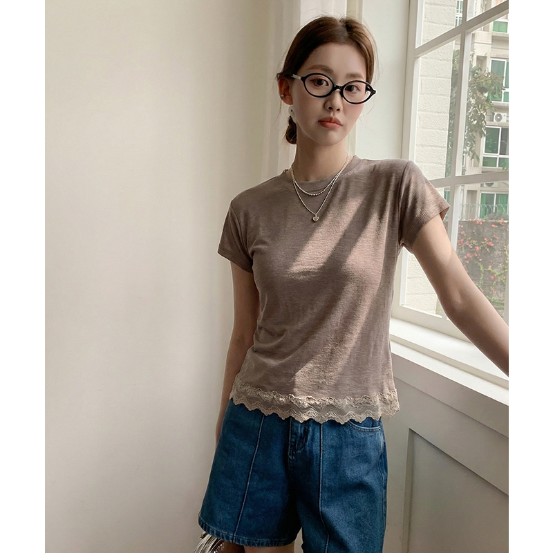實拍實價#蕾絲花邊短袖t恤女春2026新款設計感小眾寬松薄款上衣