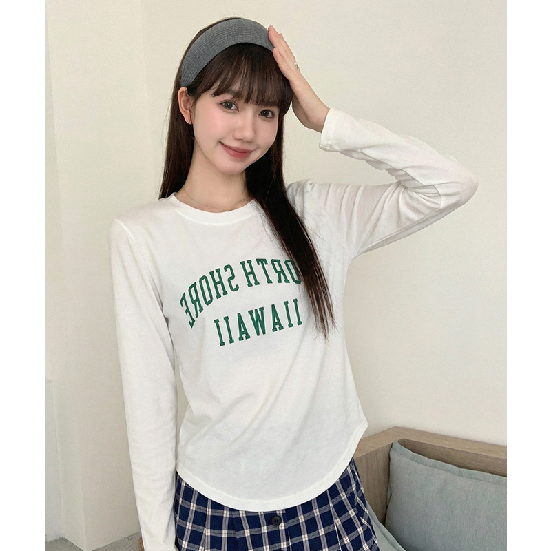 實拍#美式復古長袖t恤女2026新款上衣洋氣小衫內搭打底衫