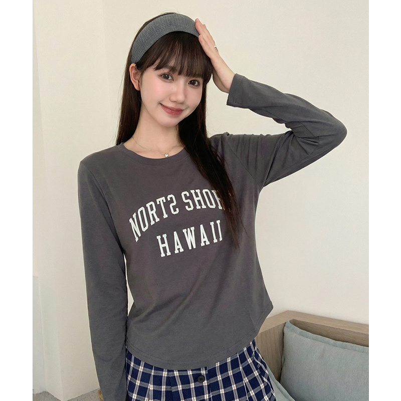 實拍#美式復古長袖t恤女2026新款上衣洋氣小衫內搭打底衫